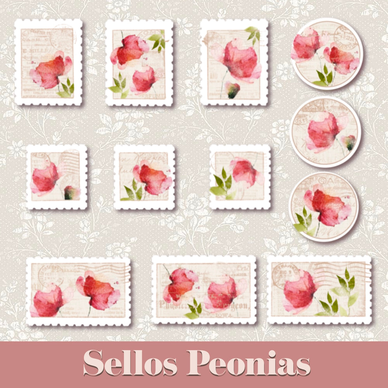 Sellos Postales Peonias · Ephemera