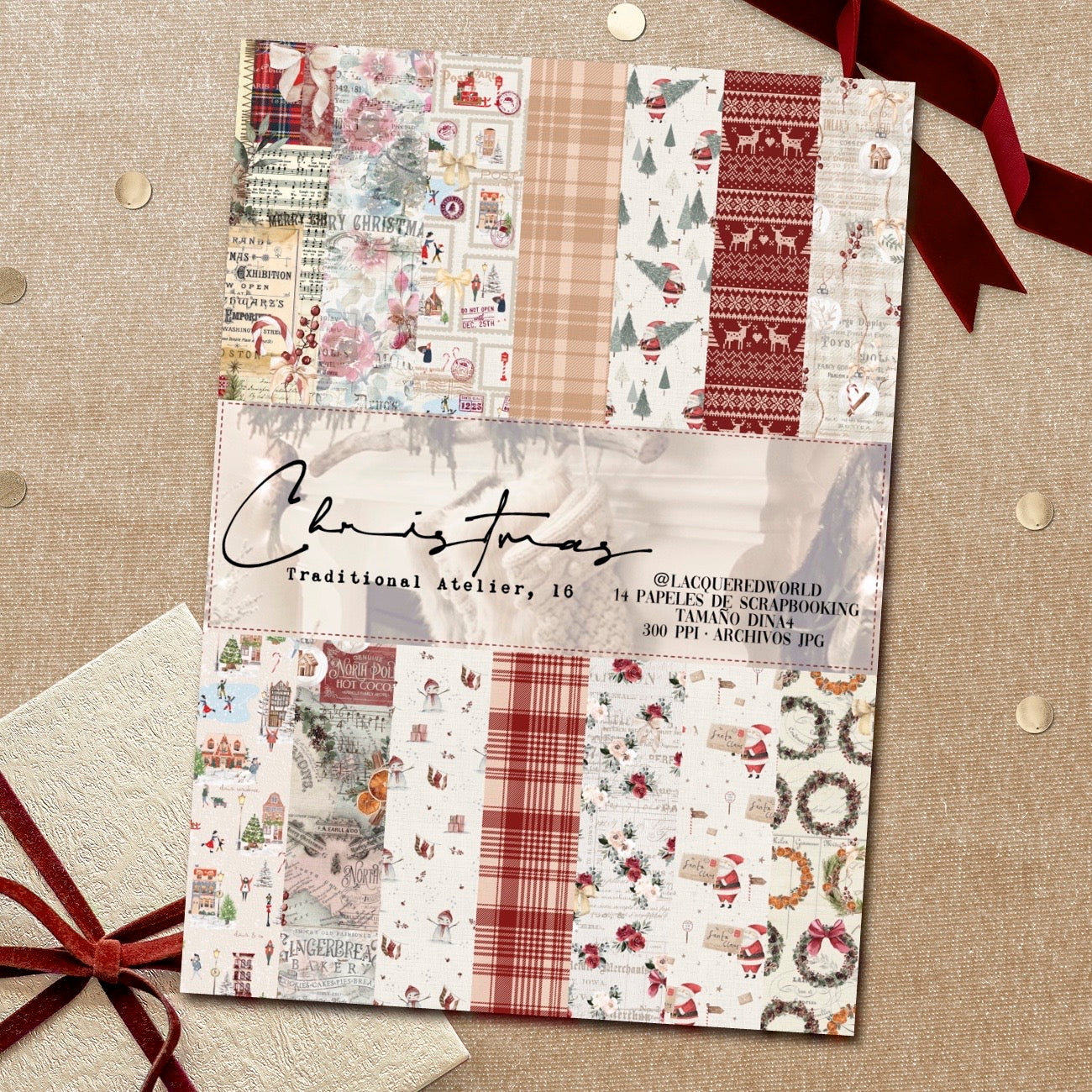 Colección de papeles CHRISTMAS · Traditional Atelier | Papeles textura acuarela decorados