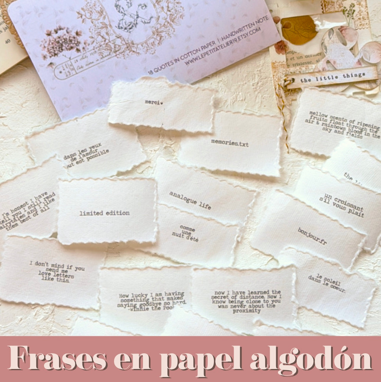 18 Frases en papel algodón (handmade paper)