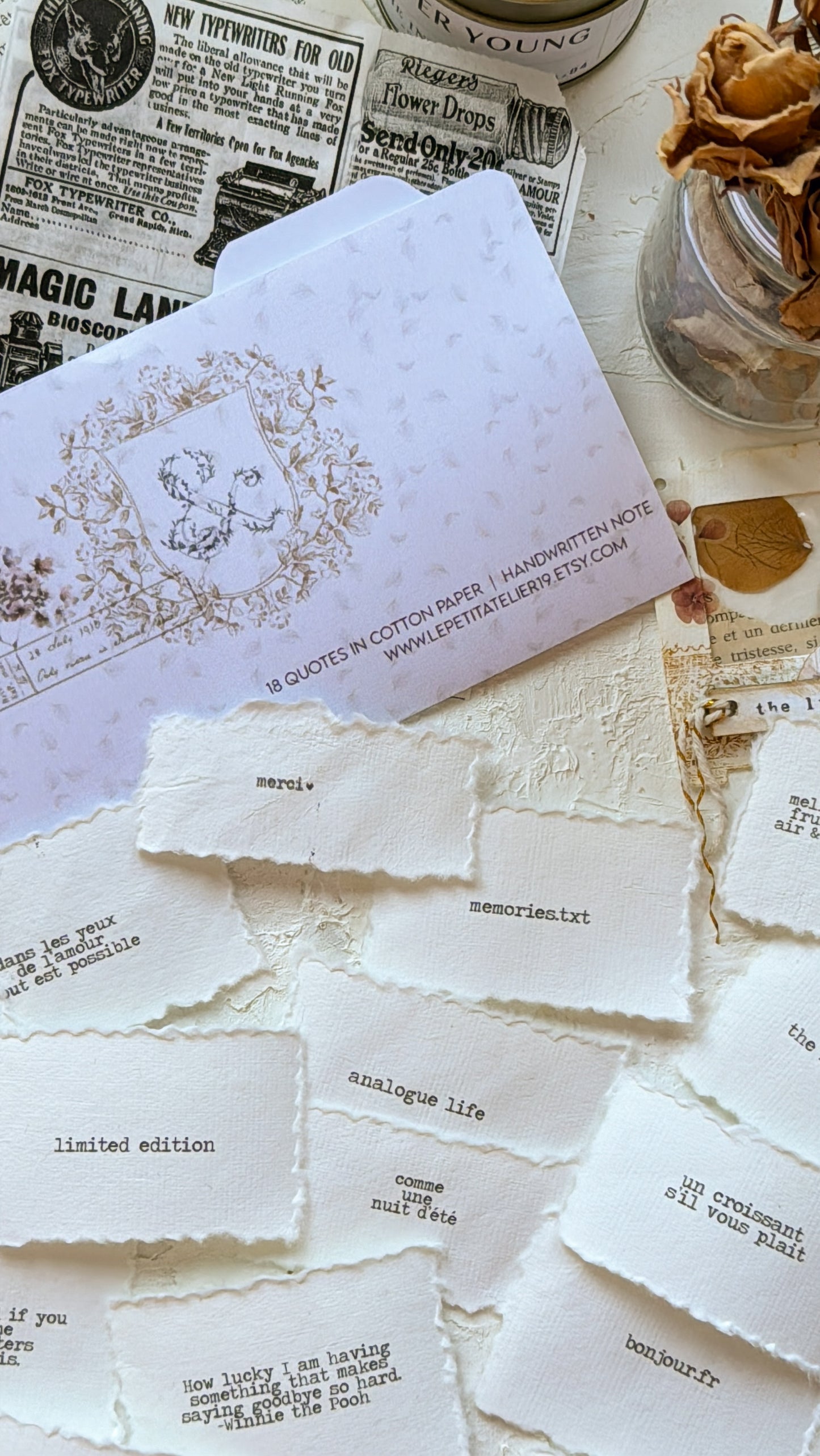 18 Frases en papel algodón (handmade paper)