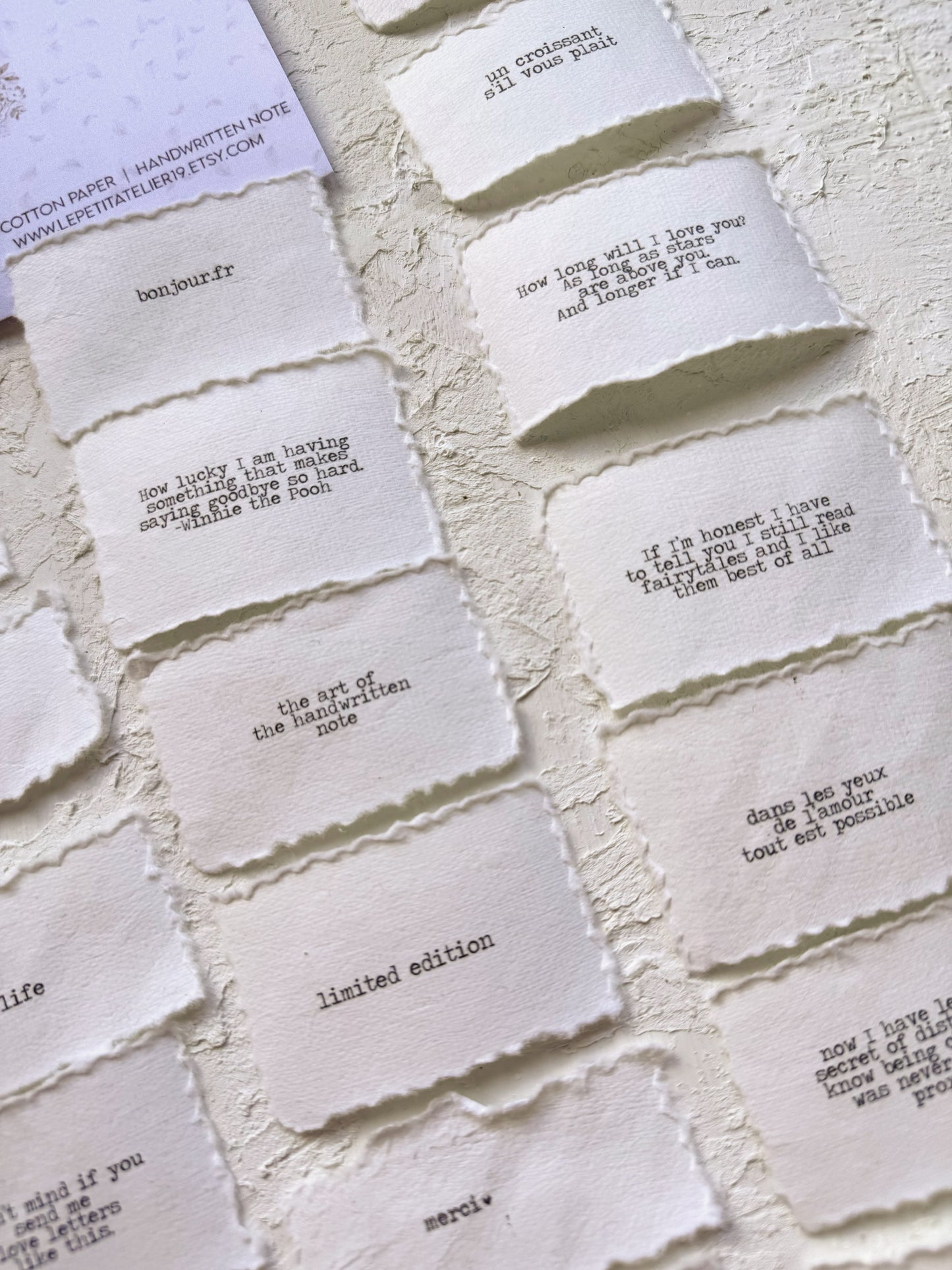 18 Frases en papel algodón (handmade paper)