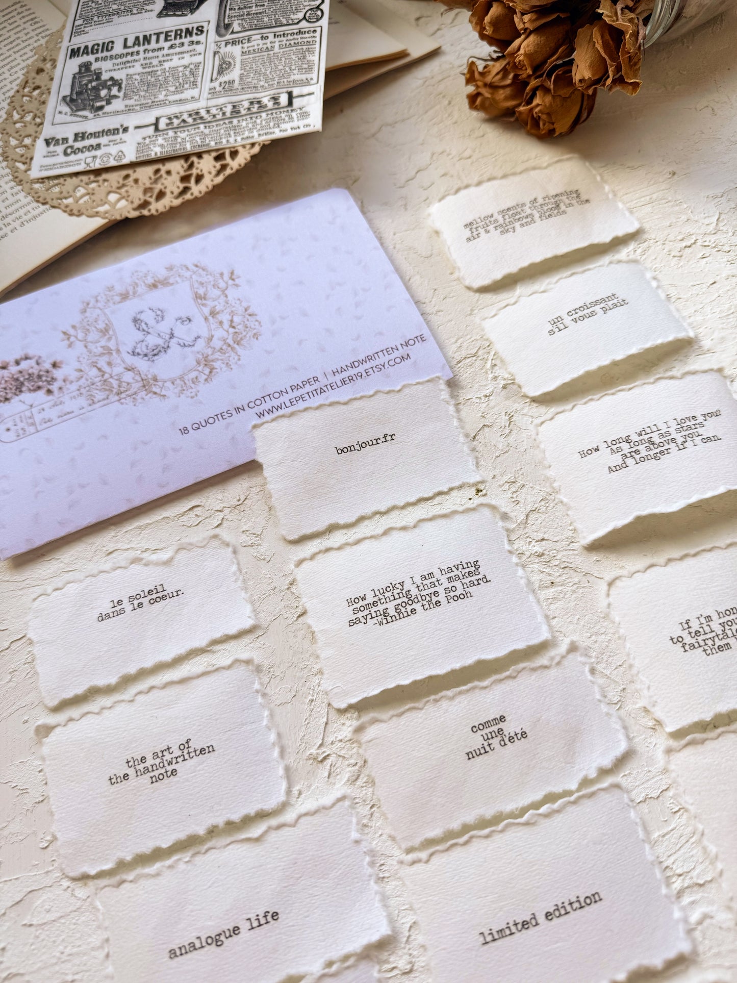 18 Frases en papel algodón (handmade paper)