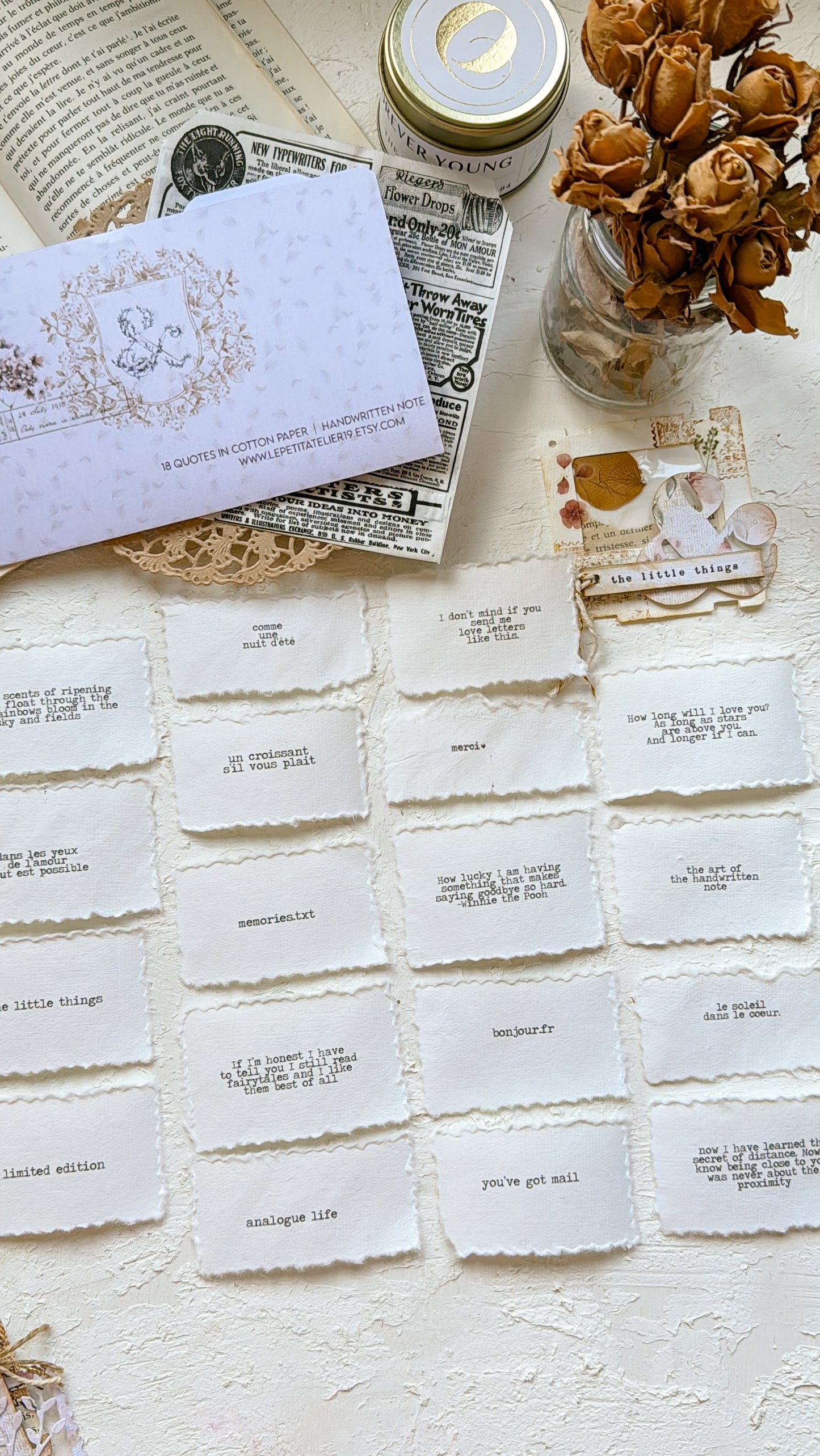 18 Frases en papel algodón (handmade paper)